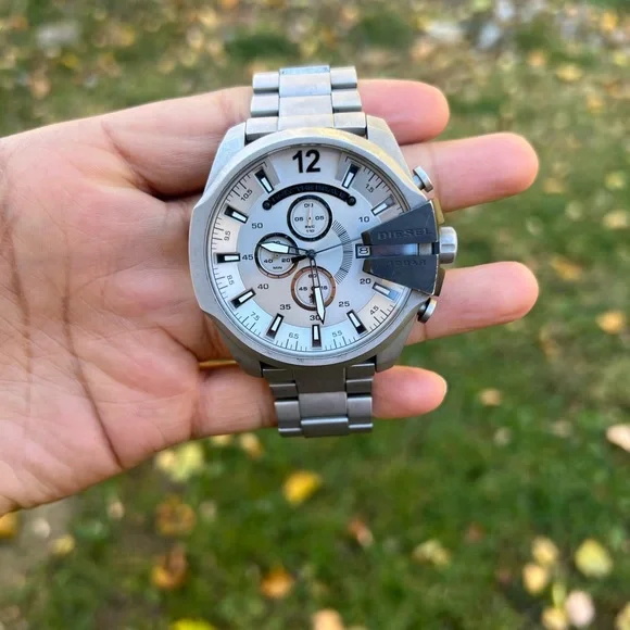 Diesel Mens Mega Chief Chronograph Silver-Tone Stainless Steel Watch - Picture 7 of 8